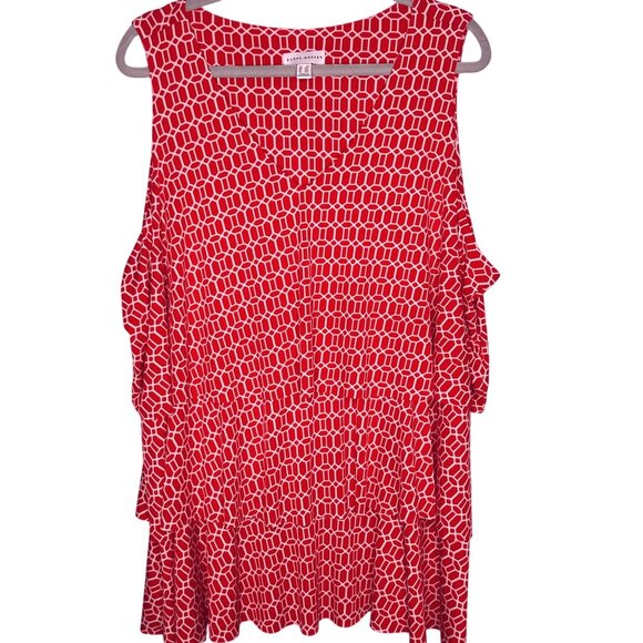 Susan Graver Pink White Geometric Sleeveless Tunic Top Womens 2X Tiered Comfort - Picture 1 of 8
